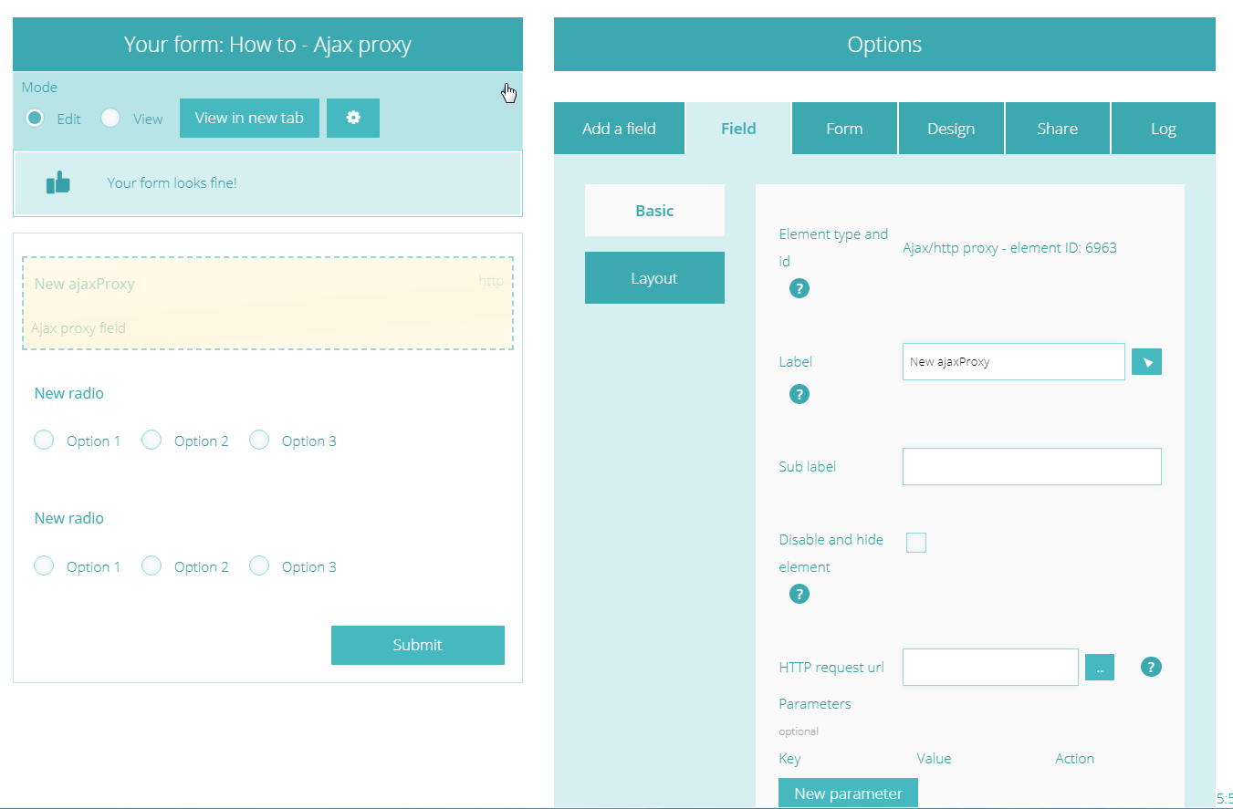 Step 1 in HTTP requests with the AJAX proxy field