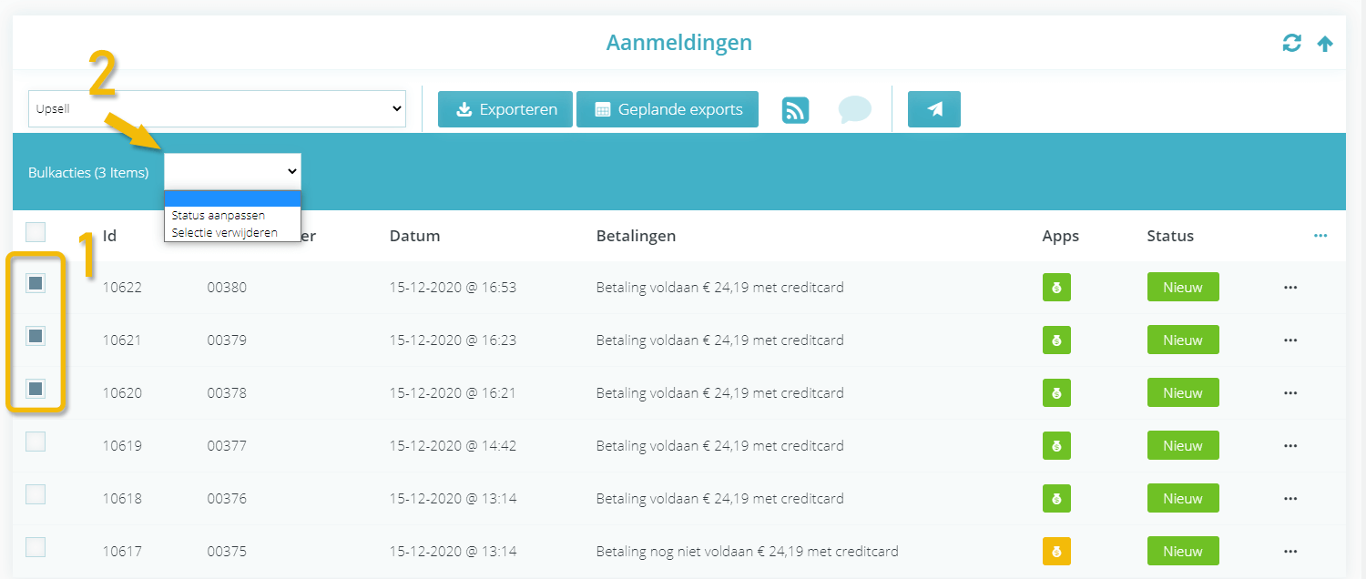 Een selectie maken van meerdere aanmeldingen voor bulk-acties