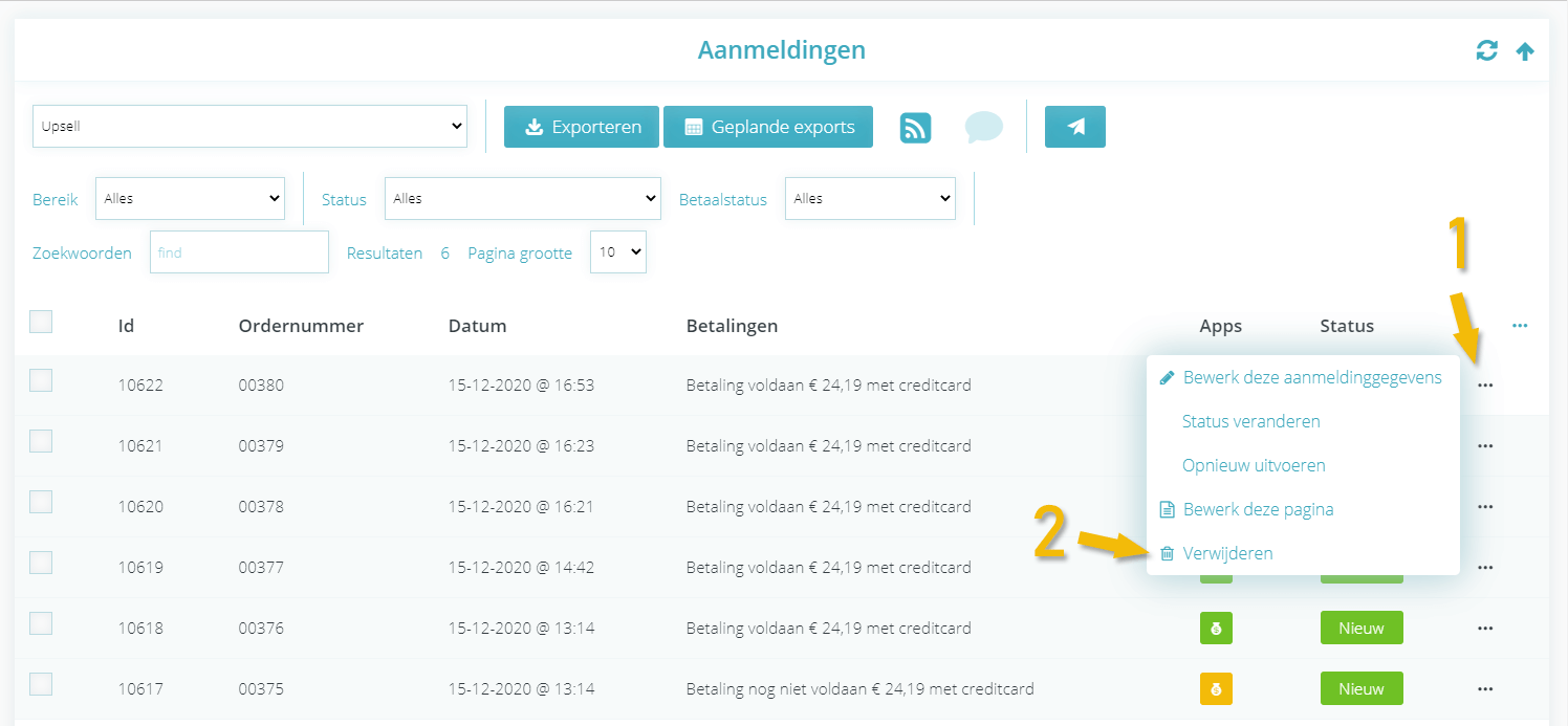 Een melding verwijderen