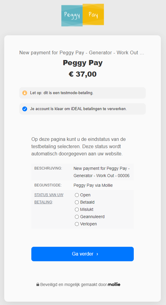 Testbetaling met Mollie uitvoeren