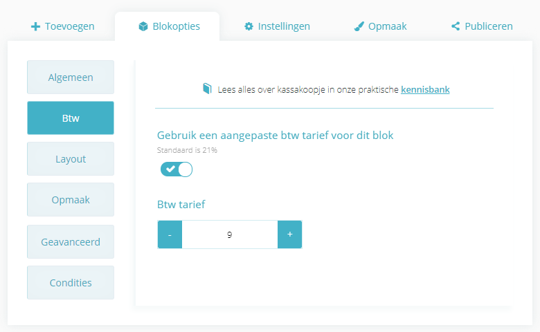 Aangepast btw tarief voor het kassakoopje