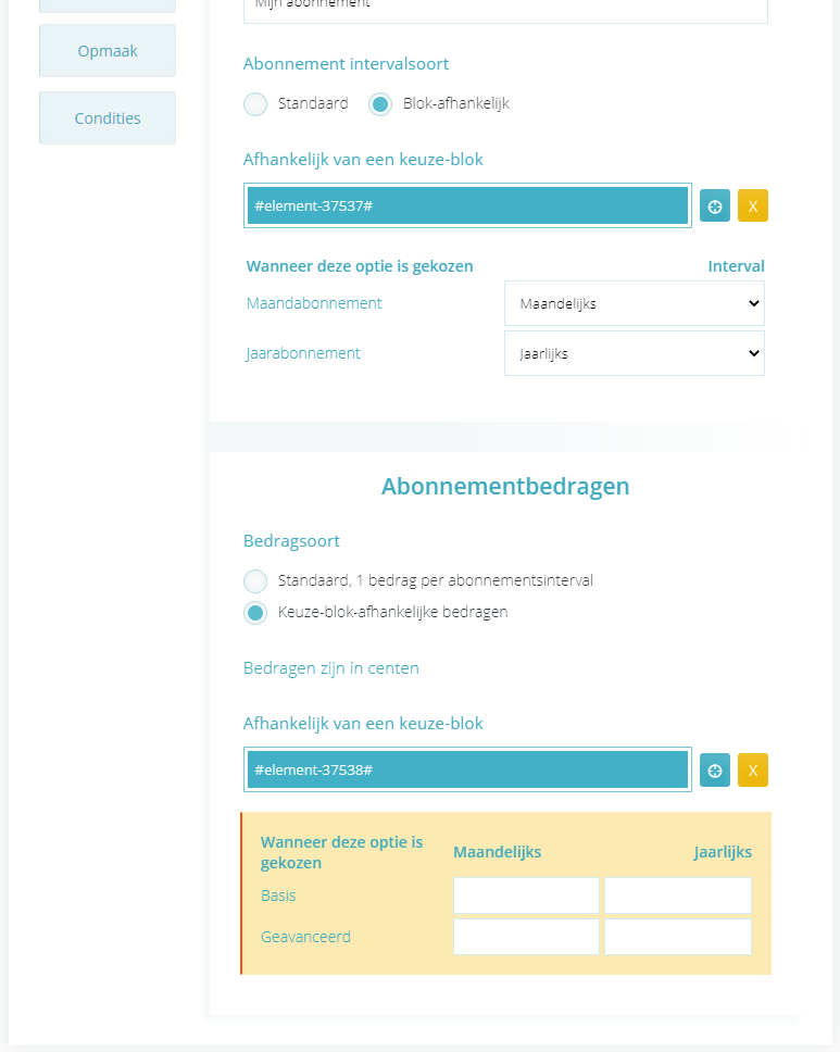 Voorbeeld geavanceerde keuze-afhankelijke opties