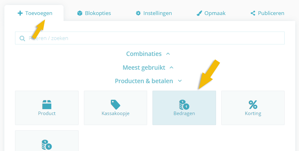 Een Bedragen-blok toevoegen