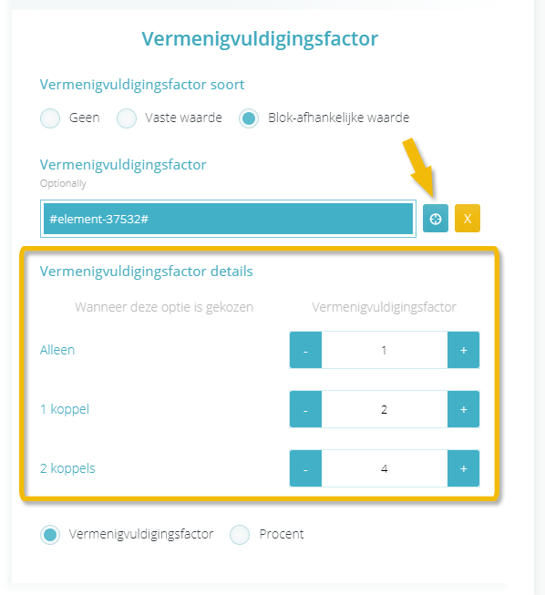 Vermenigvuldigingsfactor instellen voor een Bedragen-blok