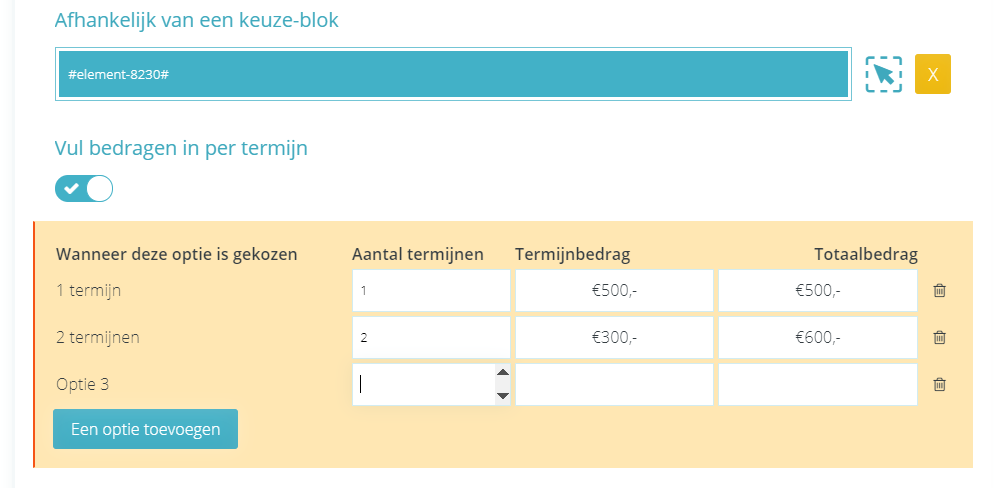 Gespreid betalen - termijnbedragen instellen