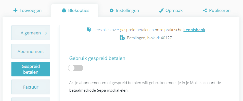Gespreid betalen inschakelen