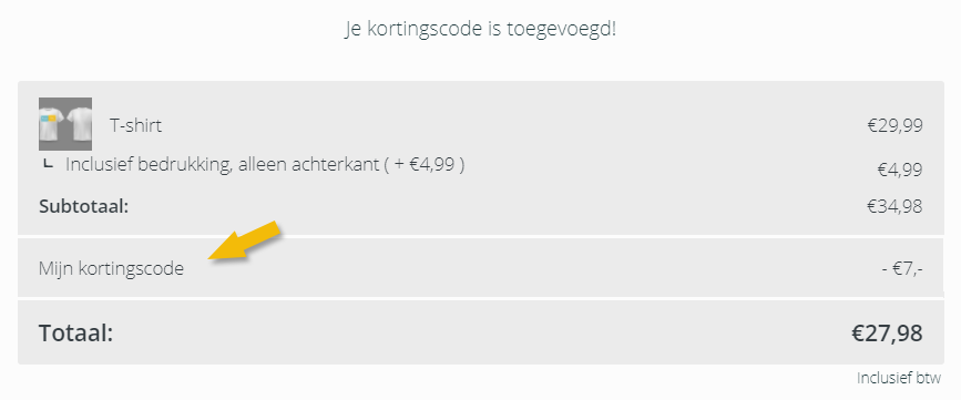 Kortingscode in het overzicht