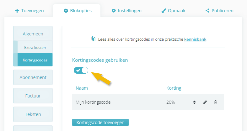 Kortingscodes inschakelen in je pagina