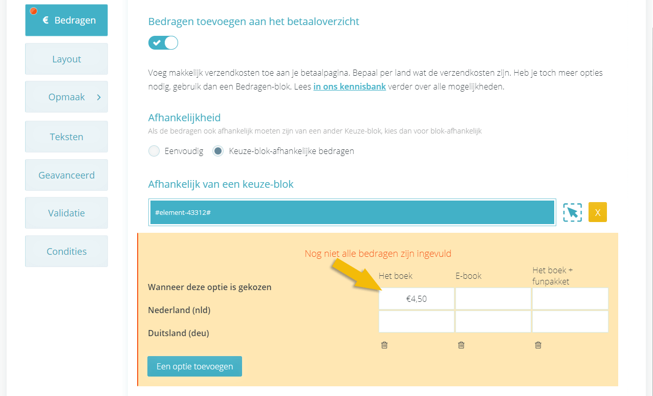 Verzendkosten per land én per product