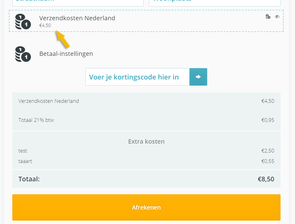 Verzendkosten in de simpelste vorm in je betaalpagina