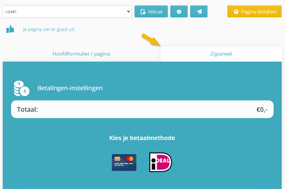 Het zijpaneel openen in de editor