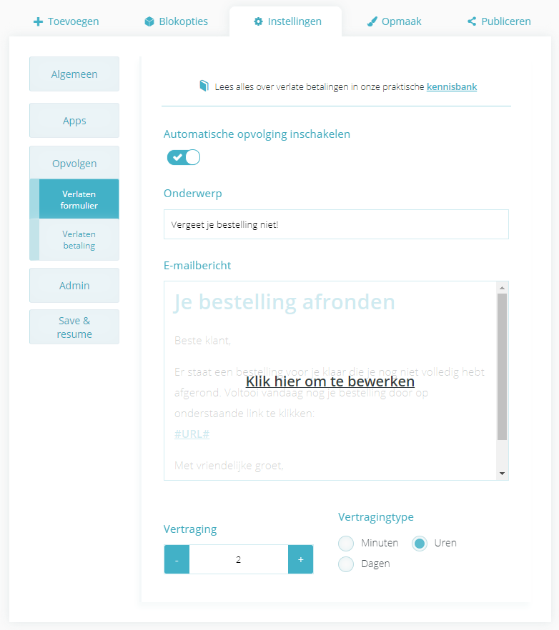 Automatische mailing instellen voor verlate betalingen