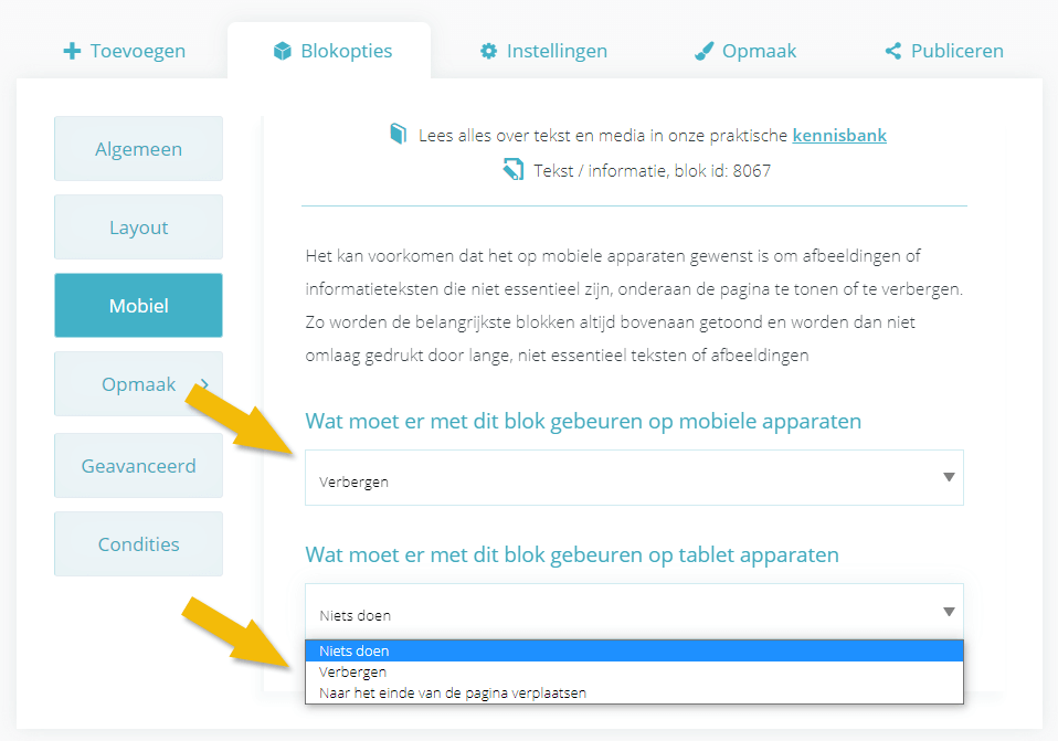 Instellen voor mobiel en tablet