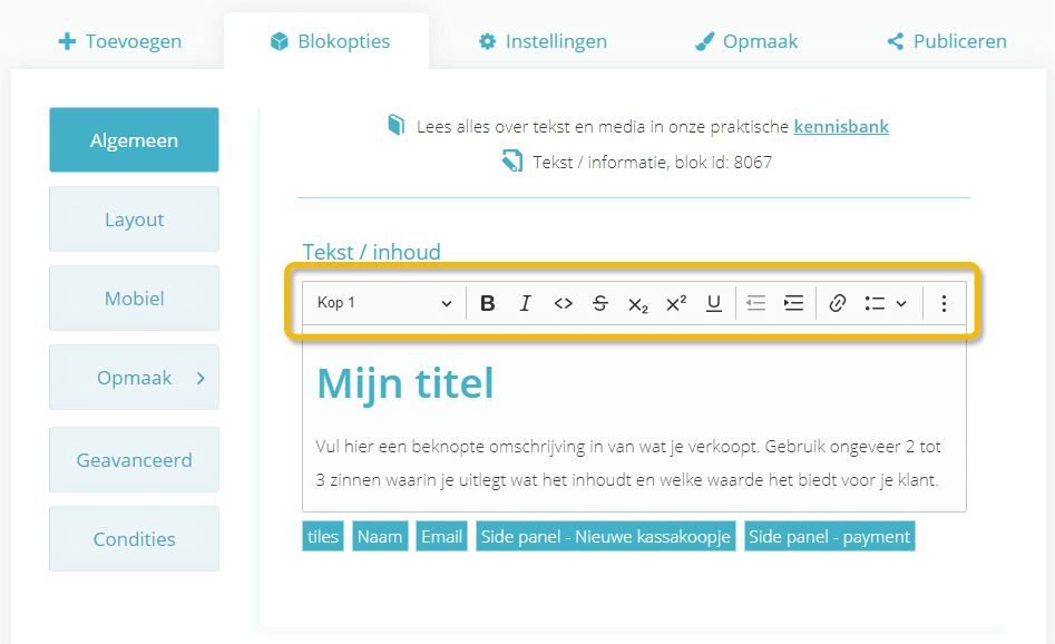 Tekst toevoegen aan je pagina