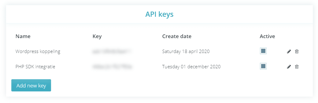 API key instellen in Peggy Pay
